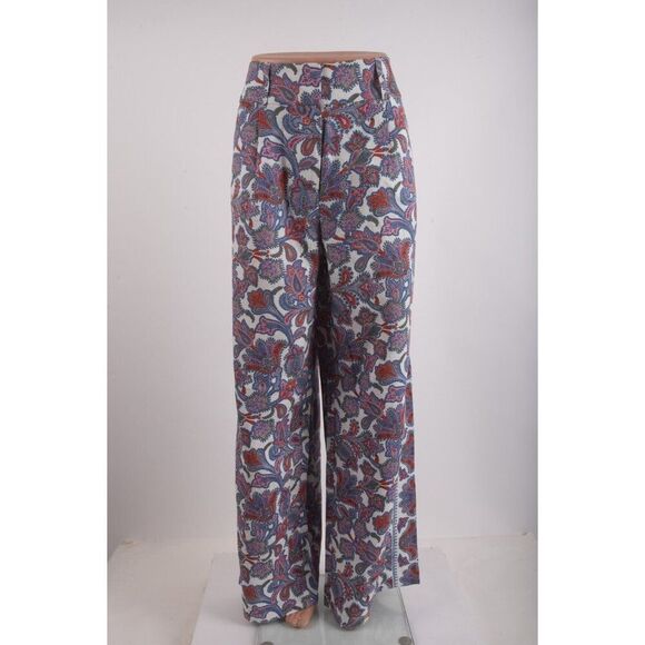 Boden Pants - Boden Womans Wide Leg Pants Linen Trousers Paisley UK 14R US 10 Blue Pink NWT